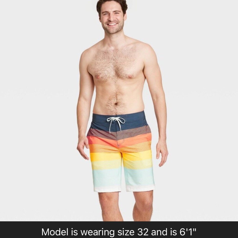 Men's 10" Striped Sunset Board Shorts - Goodfellow & Co; Orange 33
